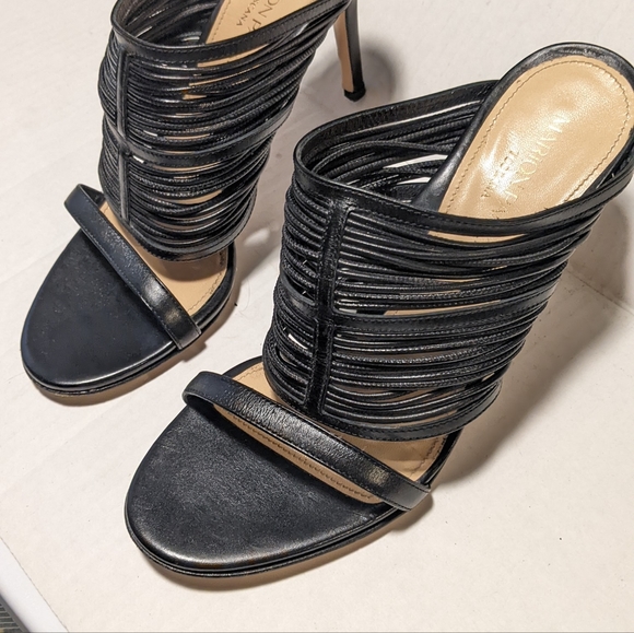Marion Parke Strapy Slide Black Leather Heel Sandals 37.5 7 - Picture 3 of 8